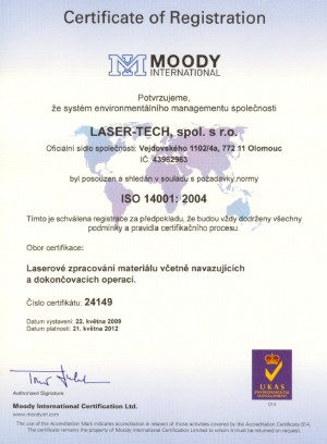 Certifikát ISO 14001