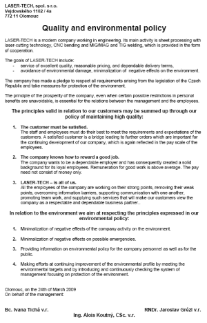 Quality and environmental policy