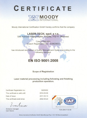 Certificate EN ISO 9001:2008