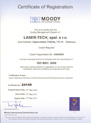 Certificate EN ISO 9001:2008